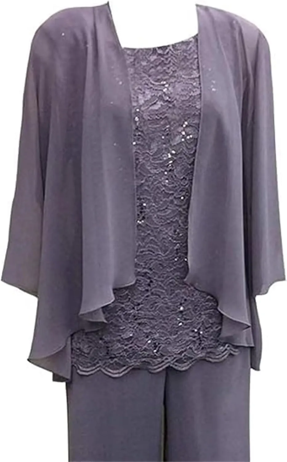 3 Pieces Chiffon Mother of The Bride Pant Suits for Wedding with Jacket Long Sleeve Wedding Guest Outfit
