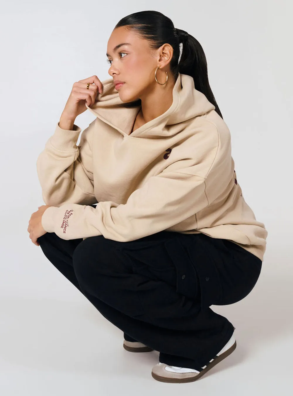 Adults Choreographer Logo Freestyle Oversized Hoodie Beige
