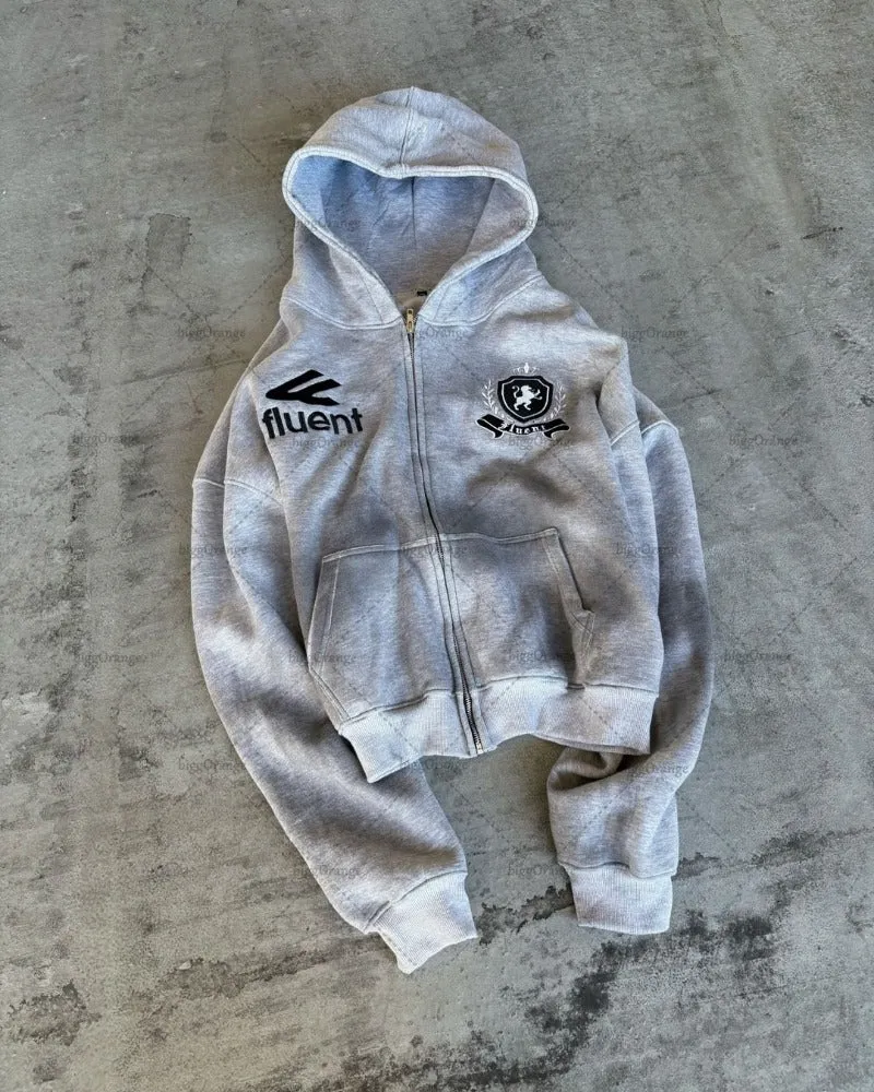 Advbridge American Retro Letter Print Zipper Hoodie High Street Punk Harajuku Casual Oversized Sweatshirt Men Trendy Brand Streetwear Suit