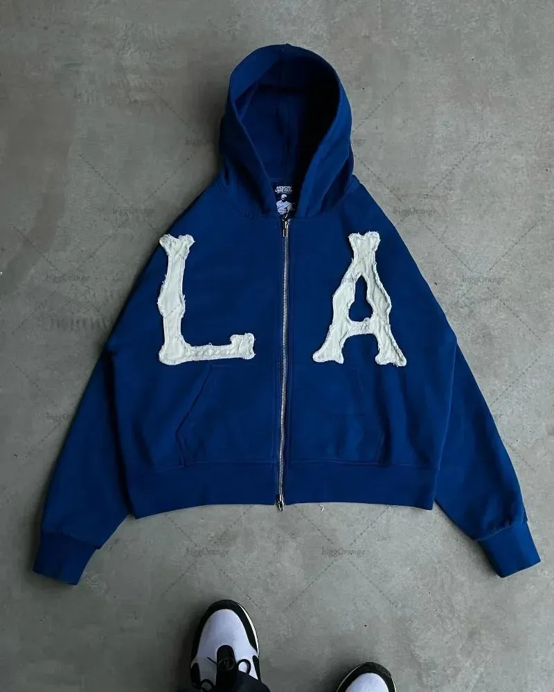 Advbridge Hip-hop Trendy Clothing American Street Colorful Embroidered Zipper Hoodie Men Y2K Harajuku Retro All-match Oversized Jacket