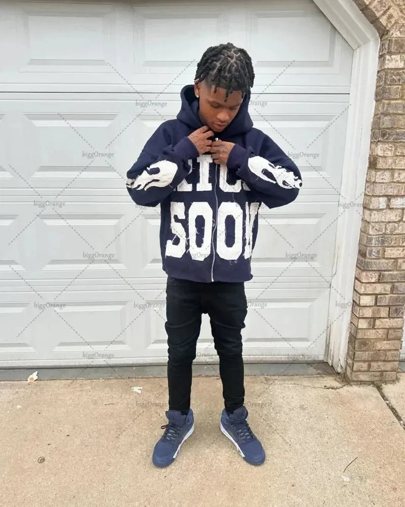 Advbridge Hip-hop Trendy Clothing American Street Colorful Embroidered Zipper Hoodie Men Y2K Harajuku Retro All-match Oversized Jacket