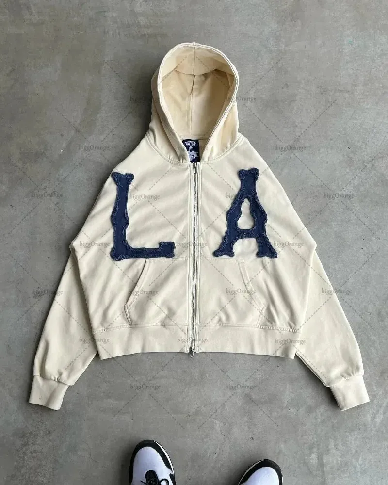 Advbridge Hip-hop Trendy Clothing American Street Colorful Embroidered Zipper Hoodie Men Y2K Harajuku Retro All-match Oversized Jacket