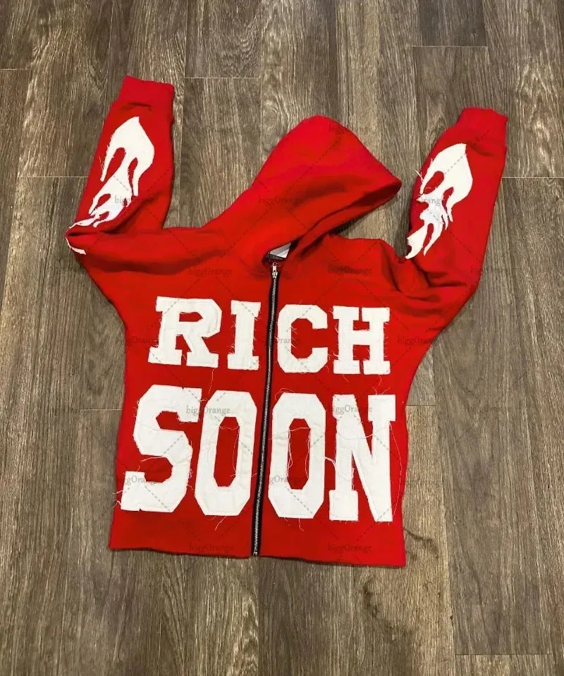 Advbridge Hip-hop Trendy Clothing American Street Colorful Embroidered Zipper Hoodie Men Y2K Harajuku Retro All-match Oversized Jacket