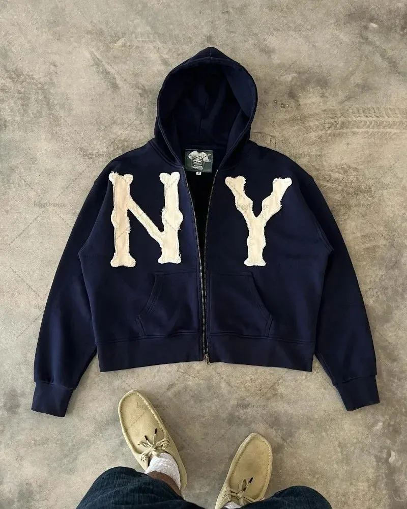 Advbridge Hip-hop Trendy Clothing American Street Colorful Embroidered Zipper Hoodie Men Y2K Harajuku Retro All-match Oversized Jacket