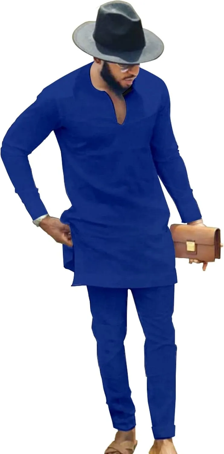 African Mens Clothing Fashion Suit Two Pieces Set Dashiki Outfit Top Pant Tracksuit