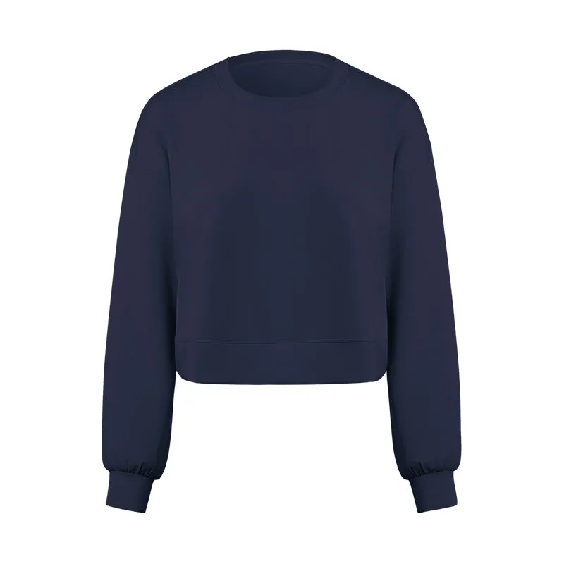 Air Layer round Neck Simple Casual All Match Yoga Long Sleeve Loose Skin Friendly Quick Drying Draping Sports Sweater for Women