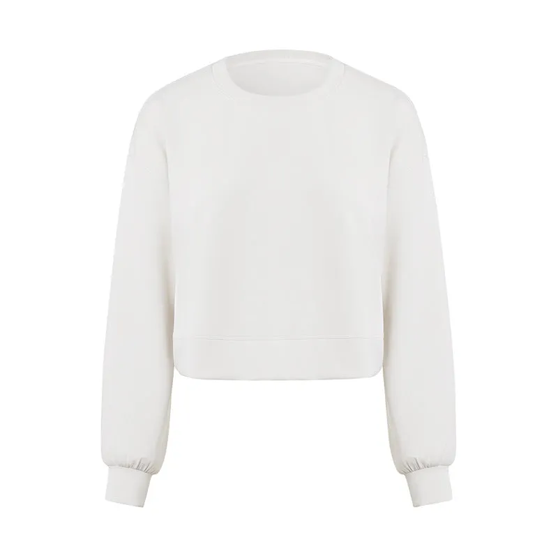Air Layer round Neck Simple Casual All Match Yoga Long Sleeve Loose Skin Friendly Quick Drying Draping Sports Sweater for Women
