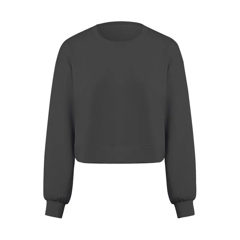 Air Layer round Neck Simple Casual All Match Yoga Long Sleeve Loose Skin Friendly Quick Drying Draping Sports Sweater for Women