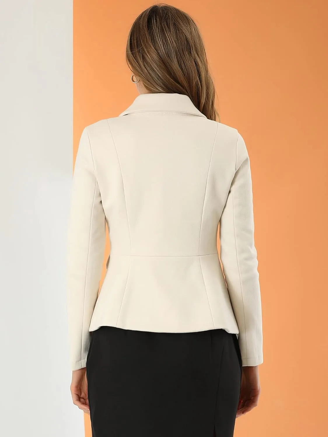 Allegra K Women's Peter Pan Collar Peacoat Double Breasted Short Coat