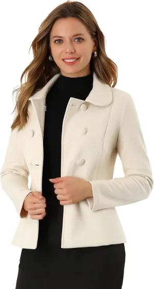Allegra K Women's Peter Pan Collar Peacoat Double Breasted Short Coat