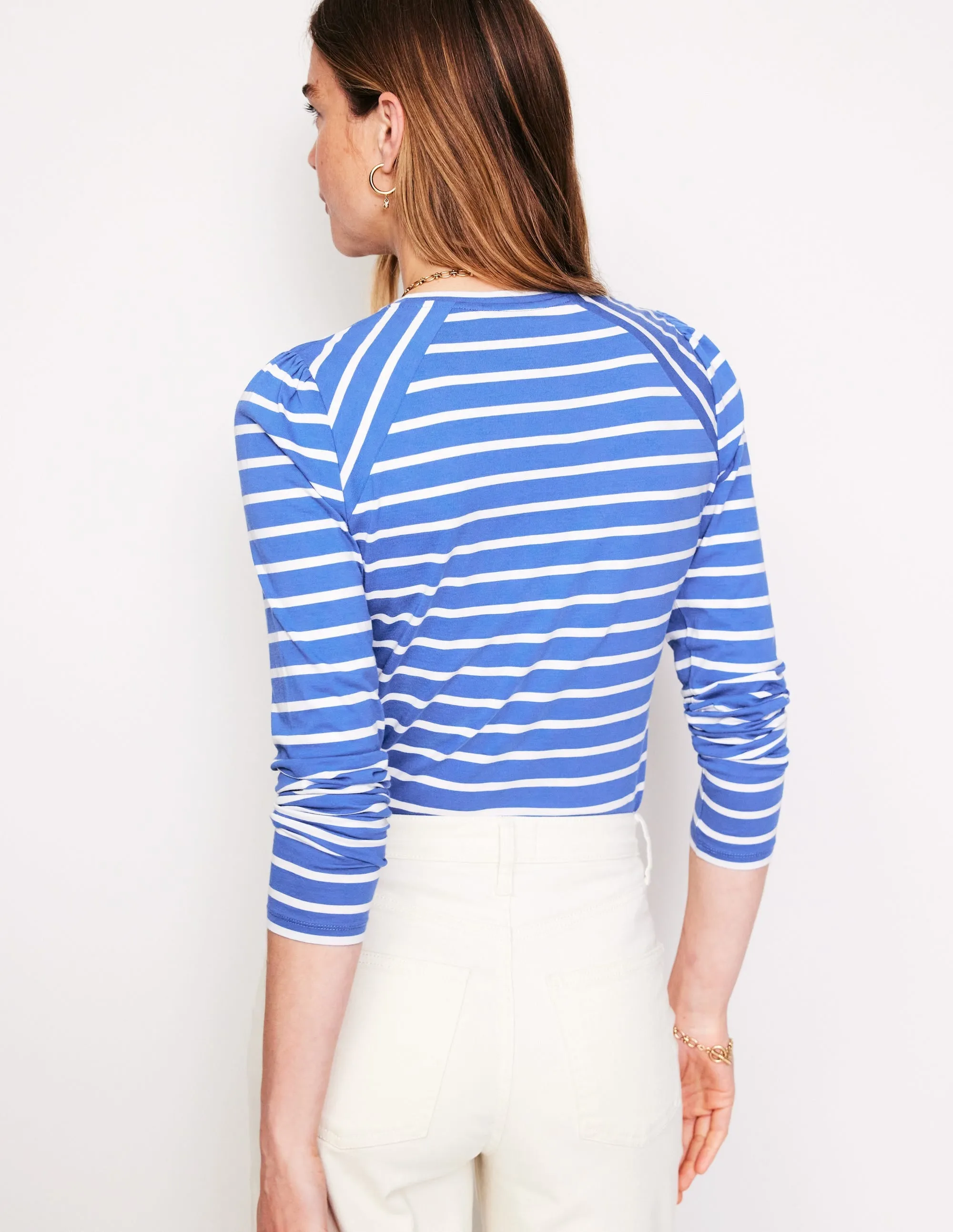 Arabella Stripe Jersey Top-Blue, Ivory Stripe