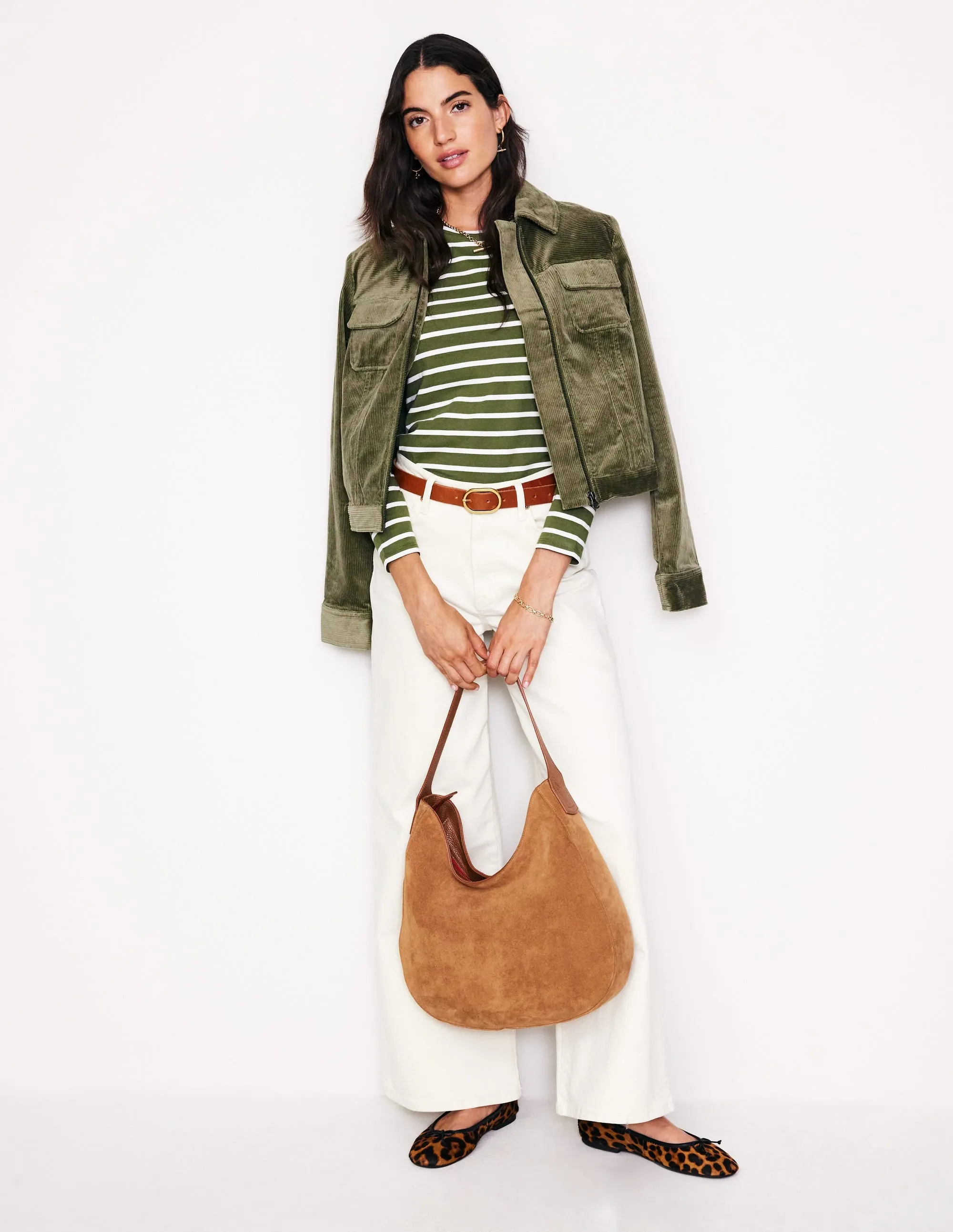 Arabella Stripe Jersey Top-Khaki, Ivory Stripe