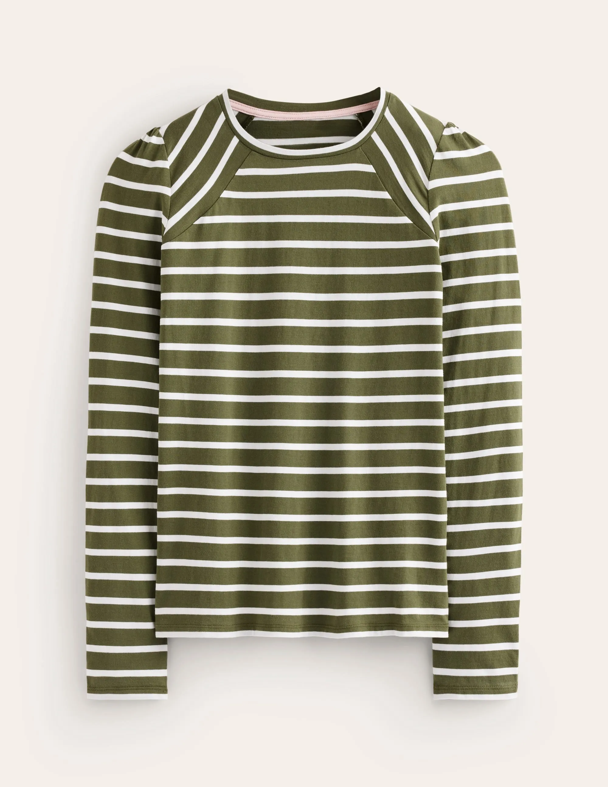 Arabella Stripe Jersey Top-Khaki, Ivory Stripe