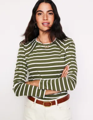 Arabella Stripe Jersey Top-Khaki, Ivory Stripe