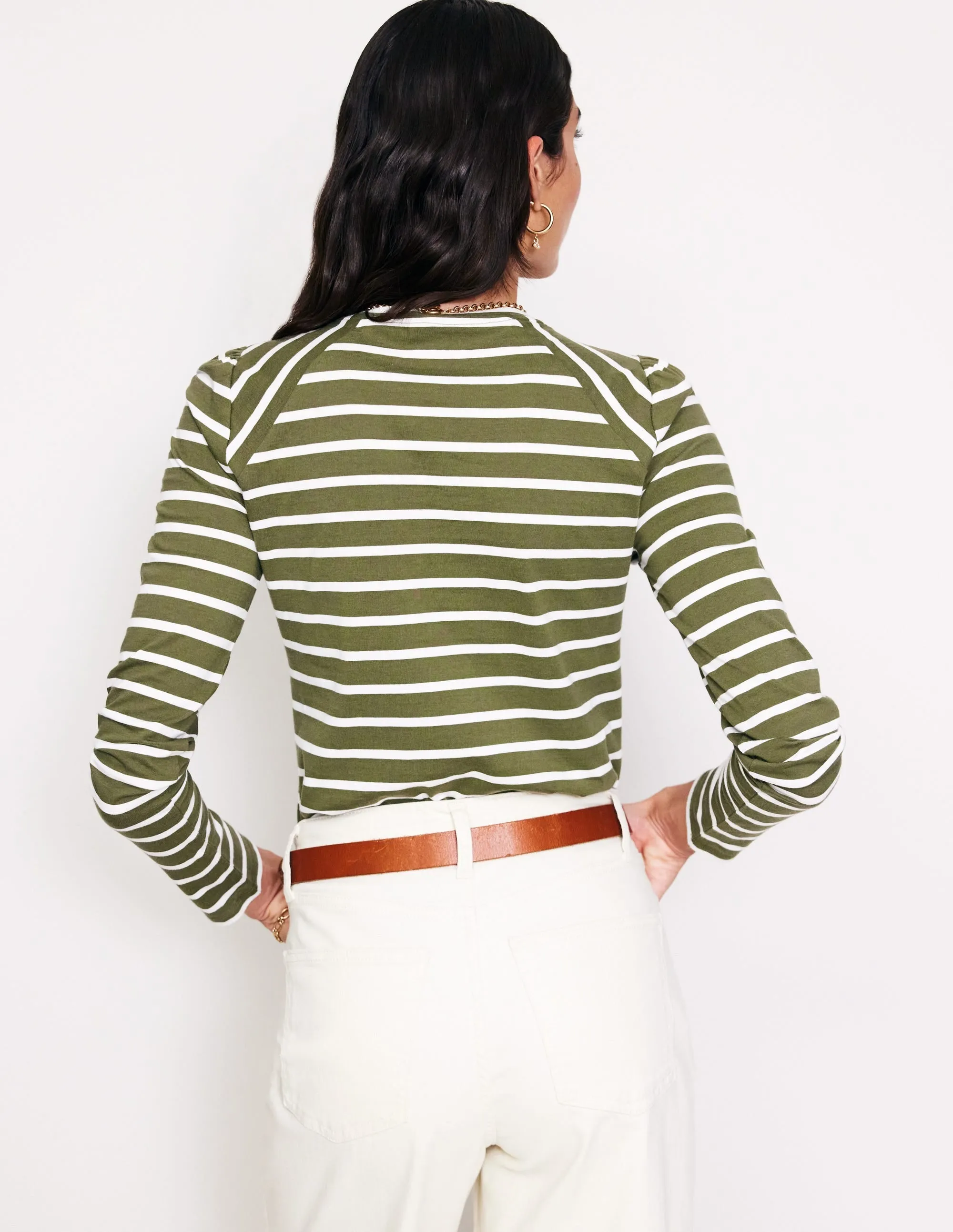 Arabella Stripe Jersey Top-Khaki, Ivory Stripe