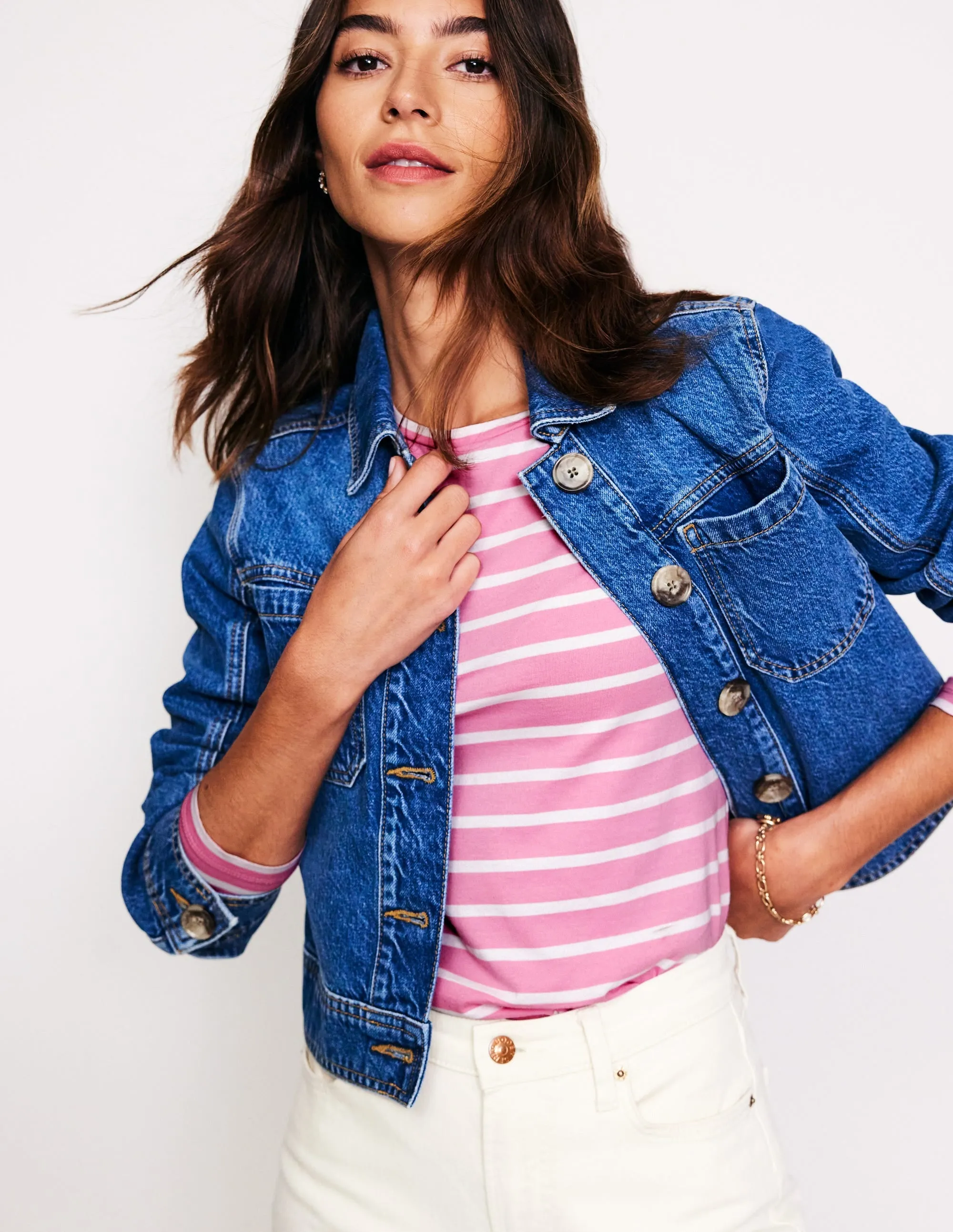 Arabella Stripe Jersey Top-Pink, Ivory Stripe
