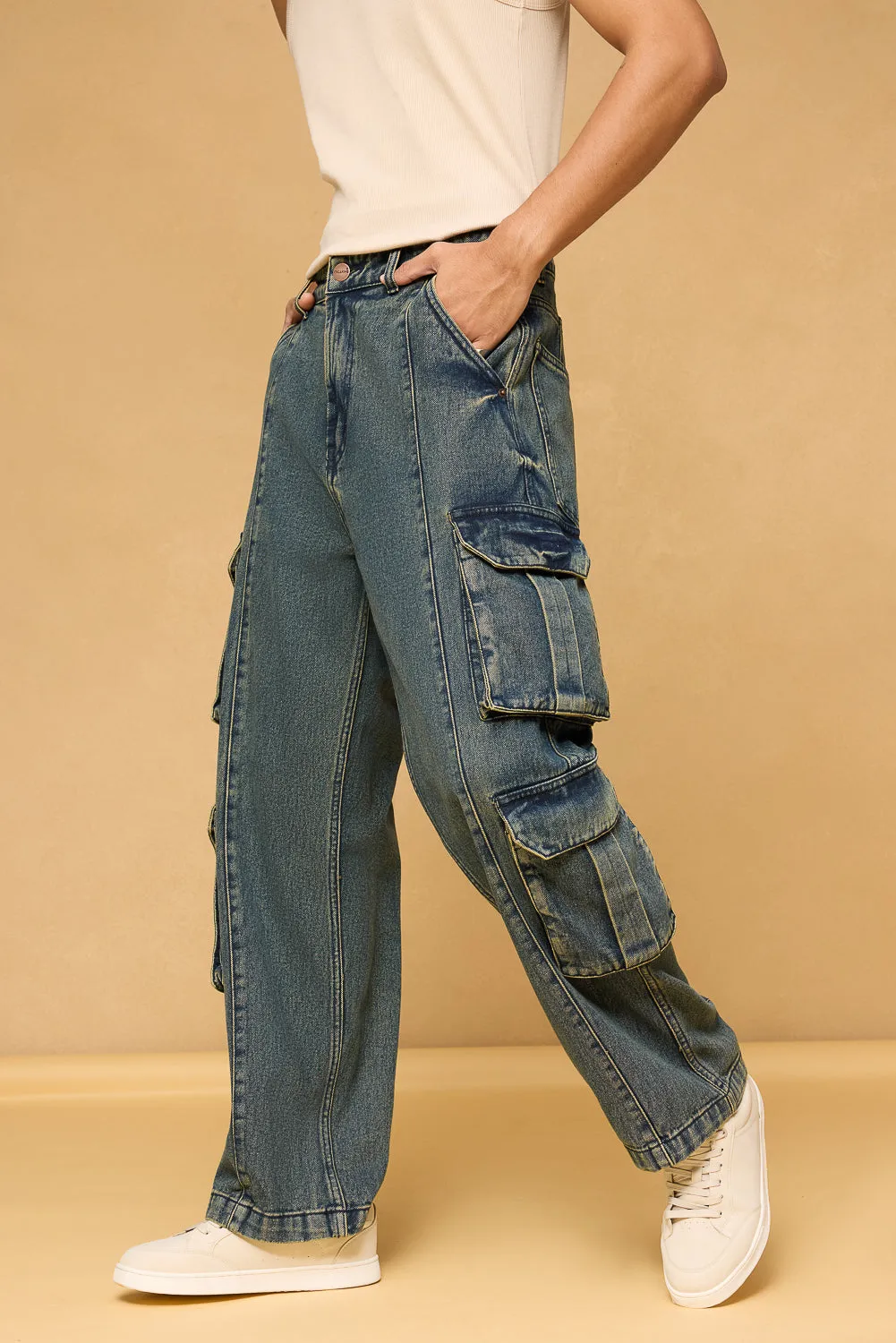 Astral Blue Utility Men's Baggy Cargo Jeans