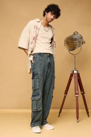 Astral Blue Utility Men's Baggy Cargo Jeans