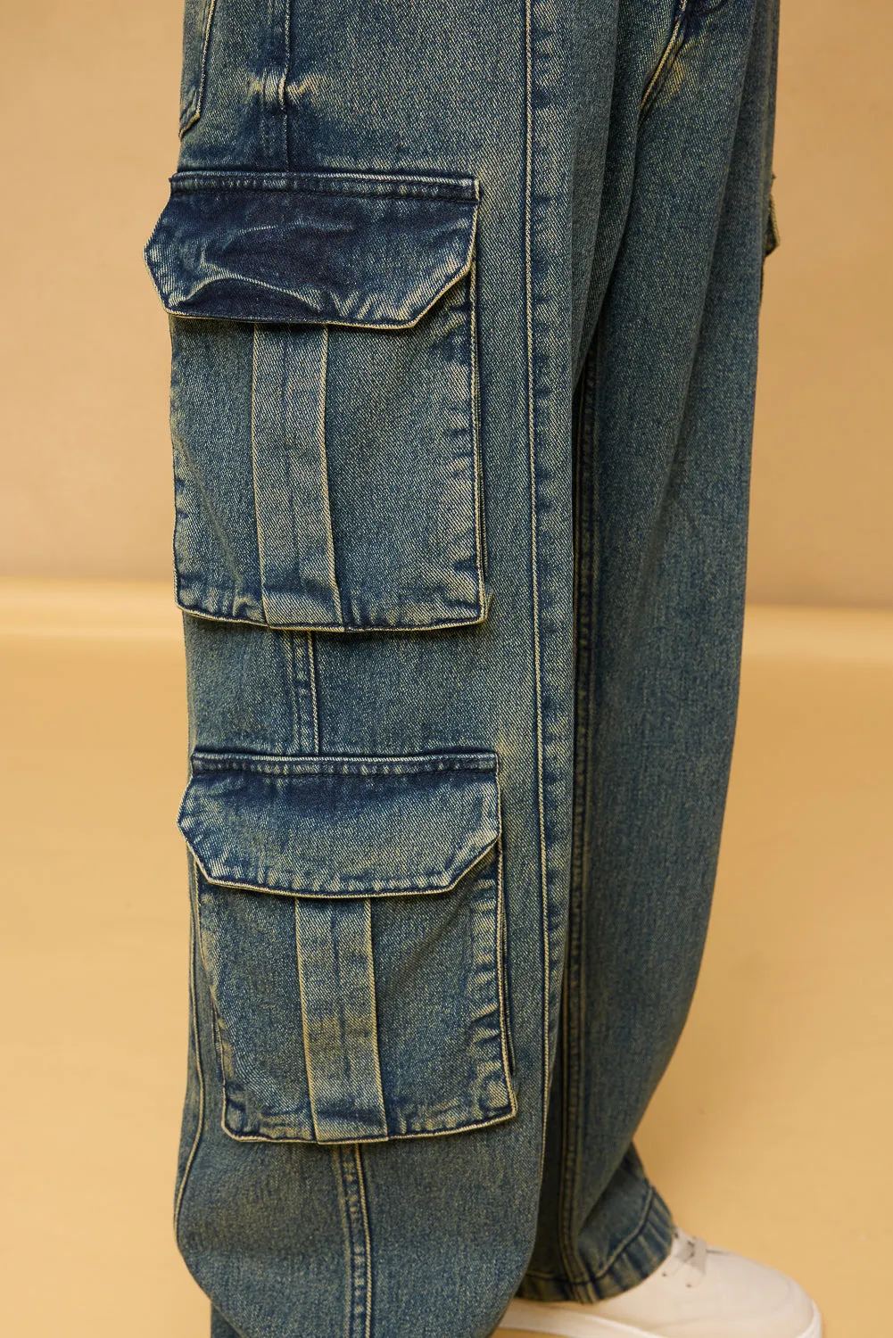 Astral Blue Utility Men's Baggy Cargo Jeans
