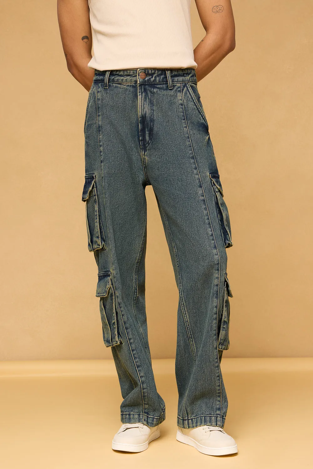 Astral Blue Utility Men's Baggy Cargo Jeans