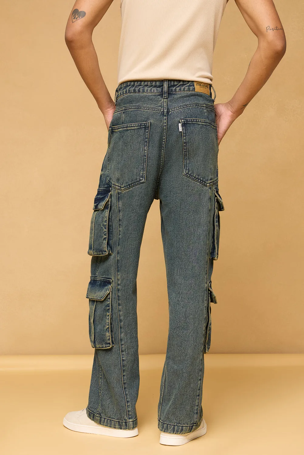 Astral Blue Utility Men's Baggy Cargo Jeans