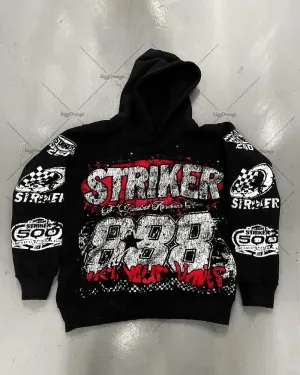 Back To School Joskaa American Y2k Harajuku Retro Motorcycle Style Jacket Letter Printed Pullover Hoodie Trendy Brand Casual Oversized Sweatshirt  Men