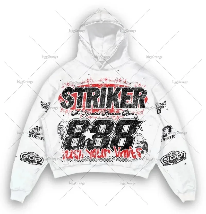 Back To School Joskaa American Y2k Harajuku Retro Motorcycle Style Jacket Letter Printed Pullover Hoodie Trendy Brand Casual Oversized Sweatshirt  Men