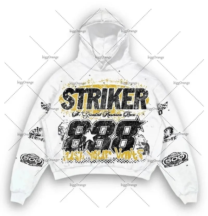 Back To School Joskaa American Y2k Harajuku Retro Motorcycle Style Jacket Letter Printed Pullover Hoodie Trendy Brand Casual Oversized Sweatshirt  Men