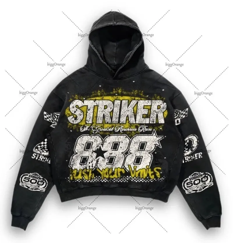 Back To School Joskaa American Y2k Harajuku Retro Motorcycle Style Jacket Letter Printed Pullover Hoodie Trendy Brand Casual Oversized Sweatshirt  Men