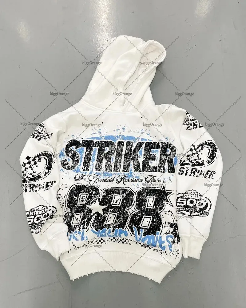 Back To School Joskaa American Y2k Harajuku Retro Motorcycle Style Jacket Letter Printed Pullover Hoodie Trendy Brand Casual Oversized Sweatshirt  Men