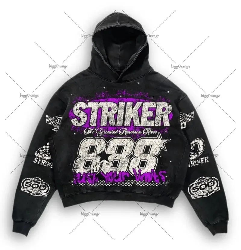 Back To School Joskaa American Y2k Harajuku Retro Motorcycle Style Jacket Letter Printed Pullover Hoodie Trendy Brand Casual Oversized Sweatshirt  Men