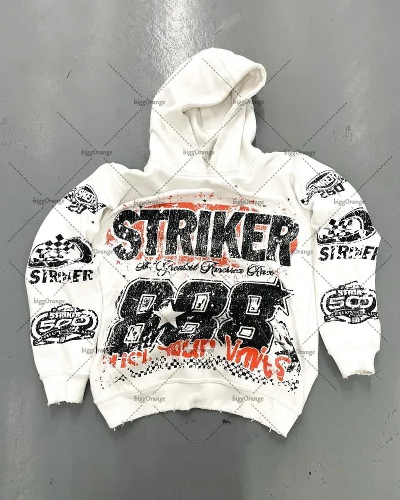 Back To School Joskaa American Y2k Harajuku Retro Motorcycle Style Jacket Letter Printed Pullover Hoodie Trendy Brand Casual Oversized Sweatshirt  Men