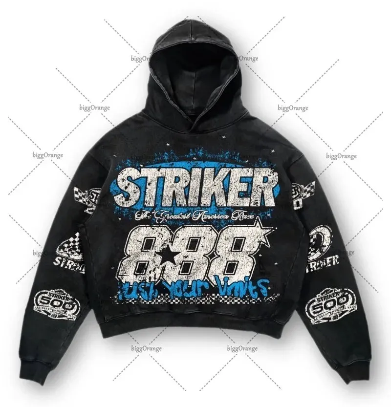 Back To School Joskaa American Y2k Harajuku Retro Motorcycle Style Jacket Letter Printed Pullover Hoodie Trendy Brand Casual Oversized Sweatshirt  Men