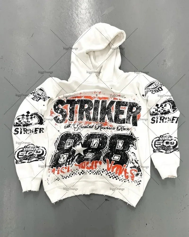 Back To School Joskaa American Y2k Harajuku Retro Motorcycle Style Jacket Letter Printed Pullover Hoodie Trendy Brand Casual Oversized Sweatshirt  Men