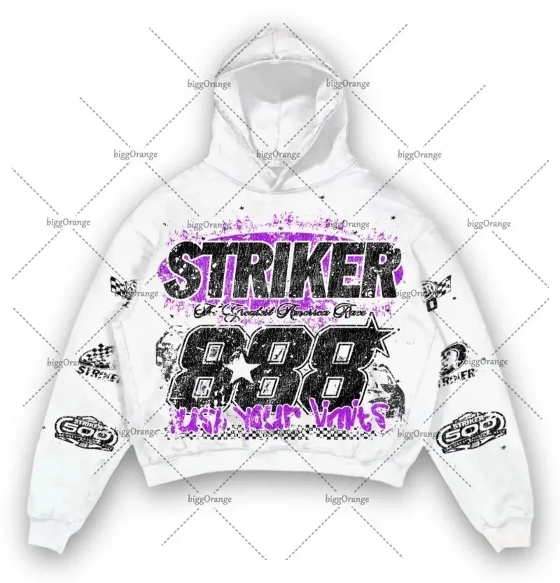Back To School Joskaa American Y2k Harajuku Retro Motorcycle Style Jacket Letter Printed Pullover Hoodie Trendy Brand Casual Oversized Sweatshirt  Men
