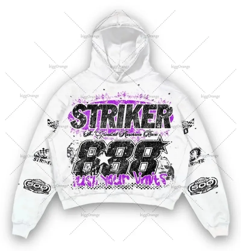 Back To School Joskaa American Y2k Harajuku Retro Motorcycle Style Jacket Letter Printed Pullover Hoodie Trendy Brand Casual Oversized Sweatshirt  Men