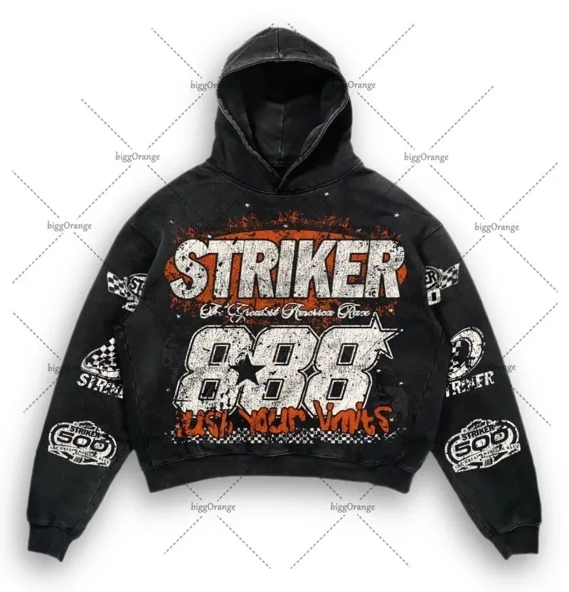 Back To School Joskaa American Y2k Harajuku Retro Motorcycle Style Jacket Letter Printed Pullover Hoodie Trendy Brand Casual Oversized Sweatshirt  Men
