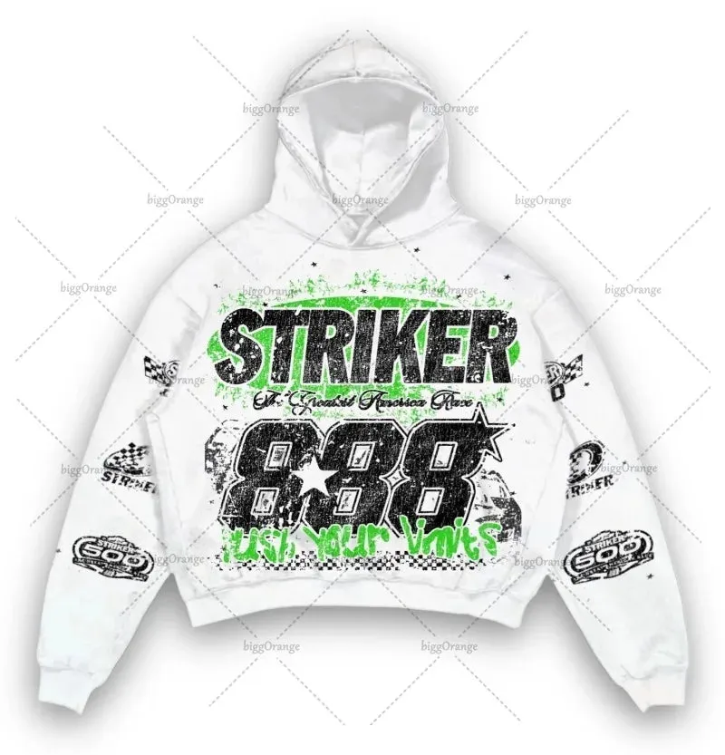 Back To School Joskaa American Y2k Harajuku Retro Motorcycle Style Jacket Letter Printed Pullover Hoodie Trendy Brand Casual Oversized Sweatshirt  Men