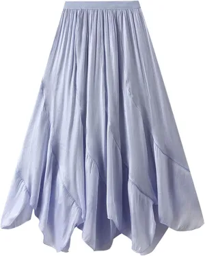 Beach Skirts for Women Asymmetrical Hem Elastic Waist Flowy Long Skirt 2025 Fashion Trendy Summer Pleated Skirt