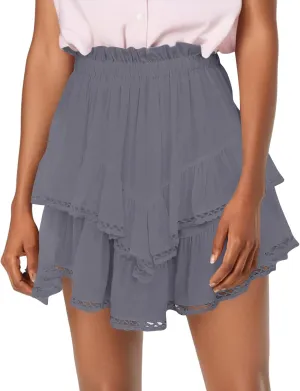 Beach Vacation Clothes for Women Loose Casual Trendy Solid Color Elastic Waist Athletic Tennis Skirts, S-2XL
