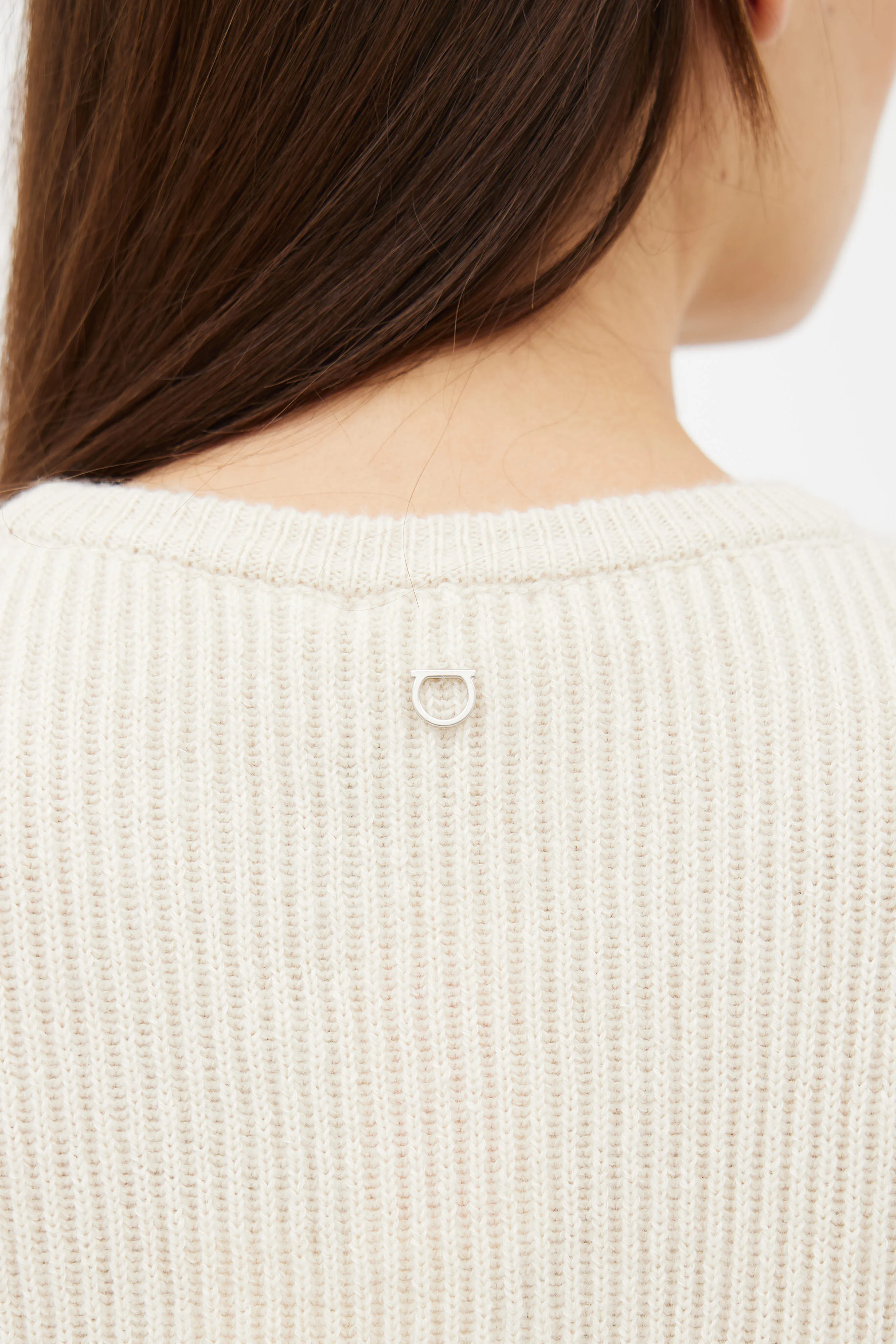 Beige Cashmere & Cotton Ribbed Knit Short Sleeve Sweater