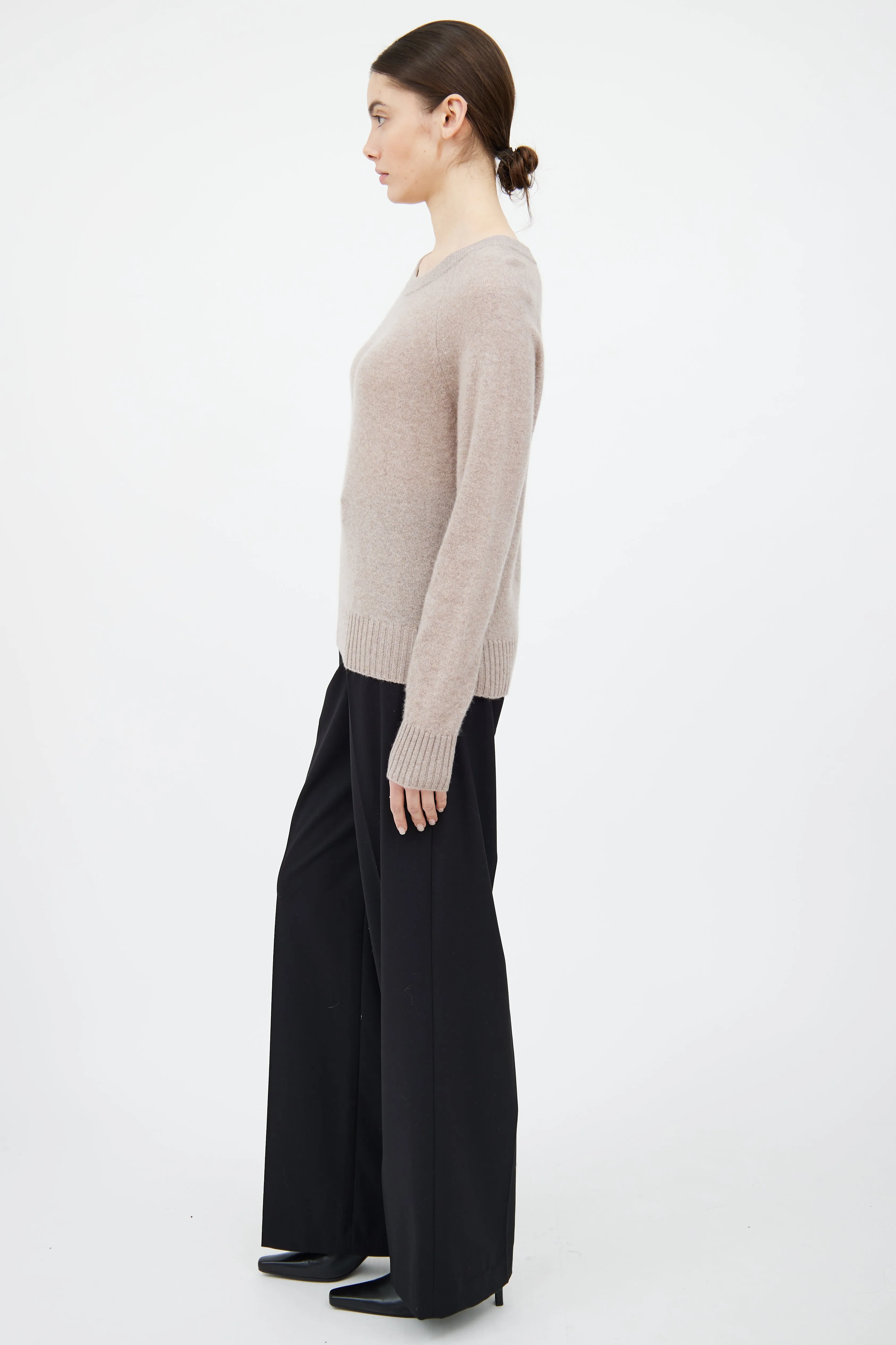 Beige Cashmere Knit Crewneck Sweater