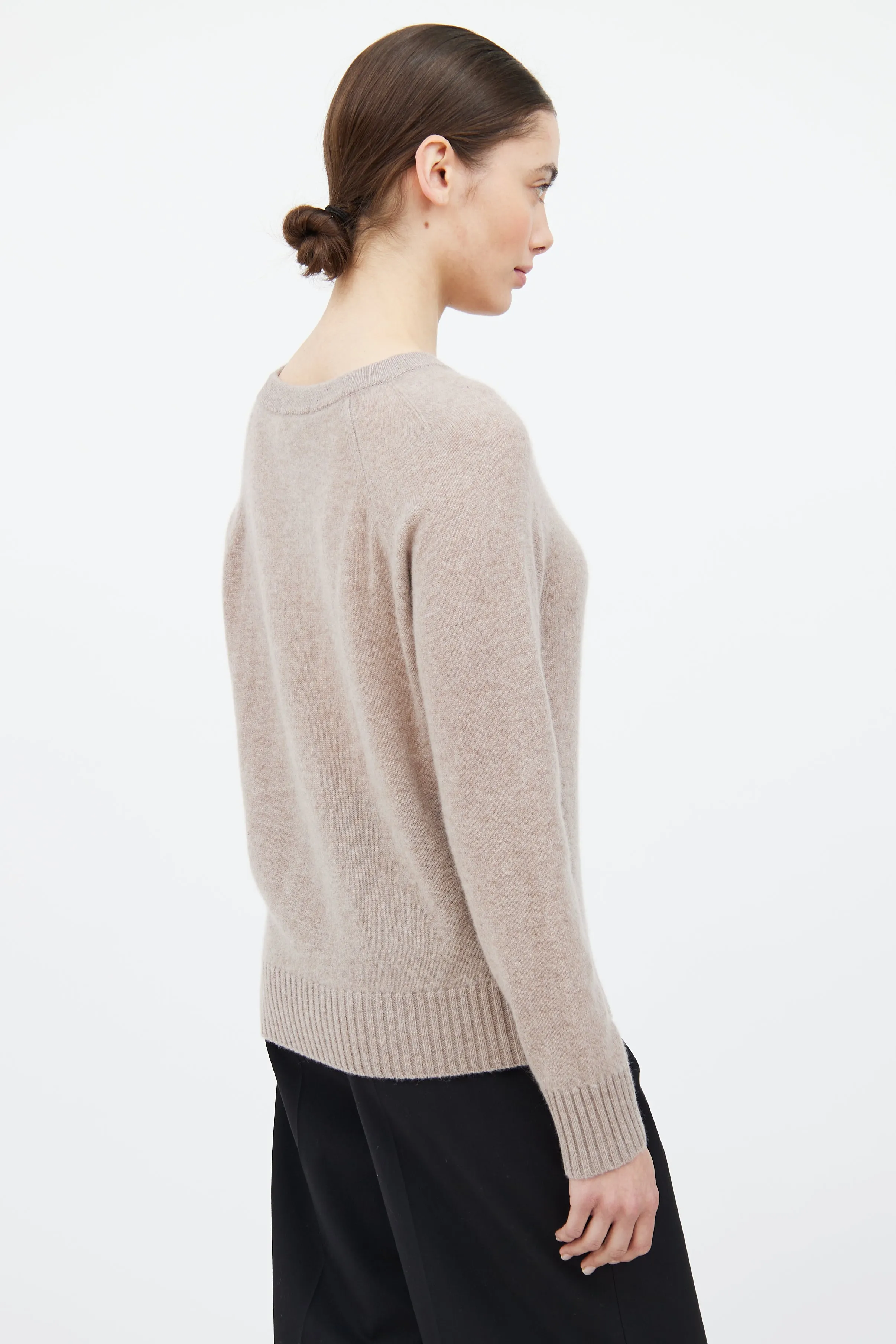 Beige Cashmere Knit Crewneck Sweater