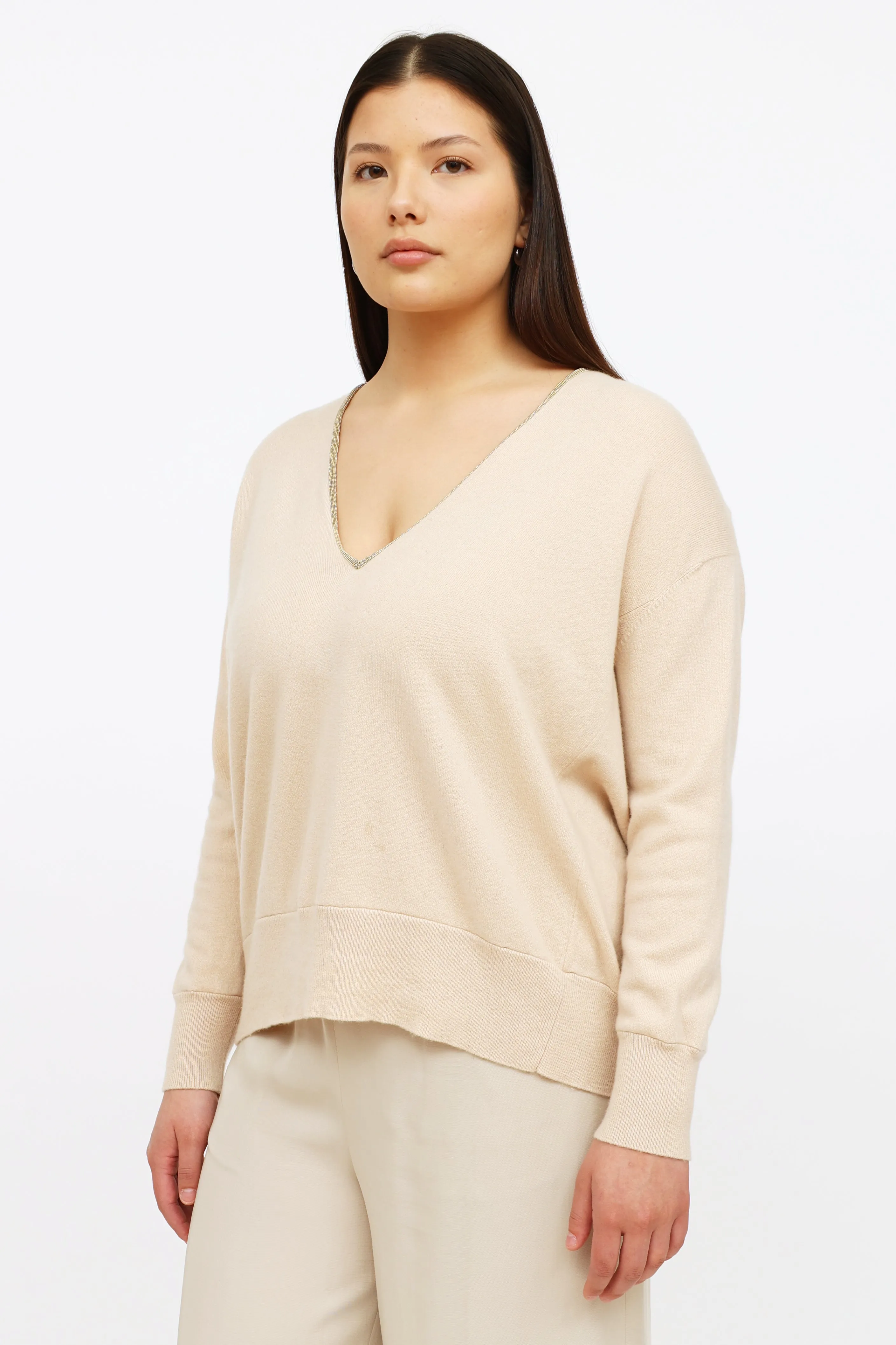 Beige Cashmere Knit Sweater