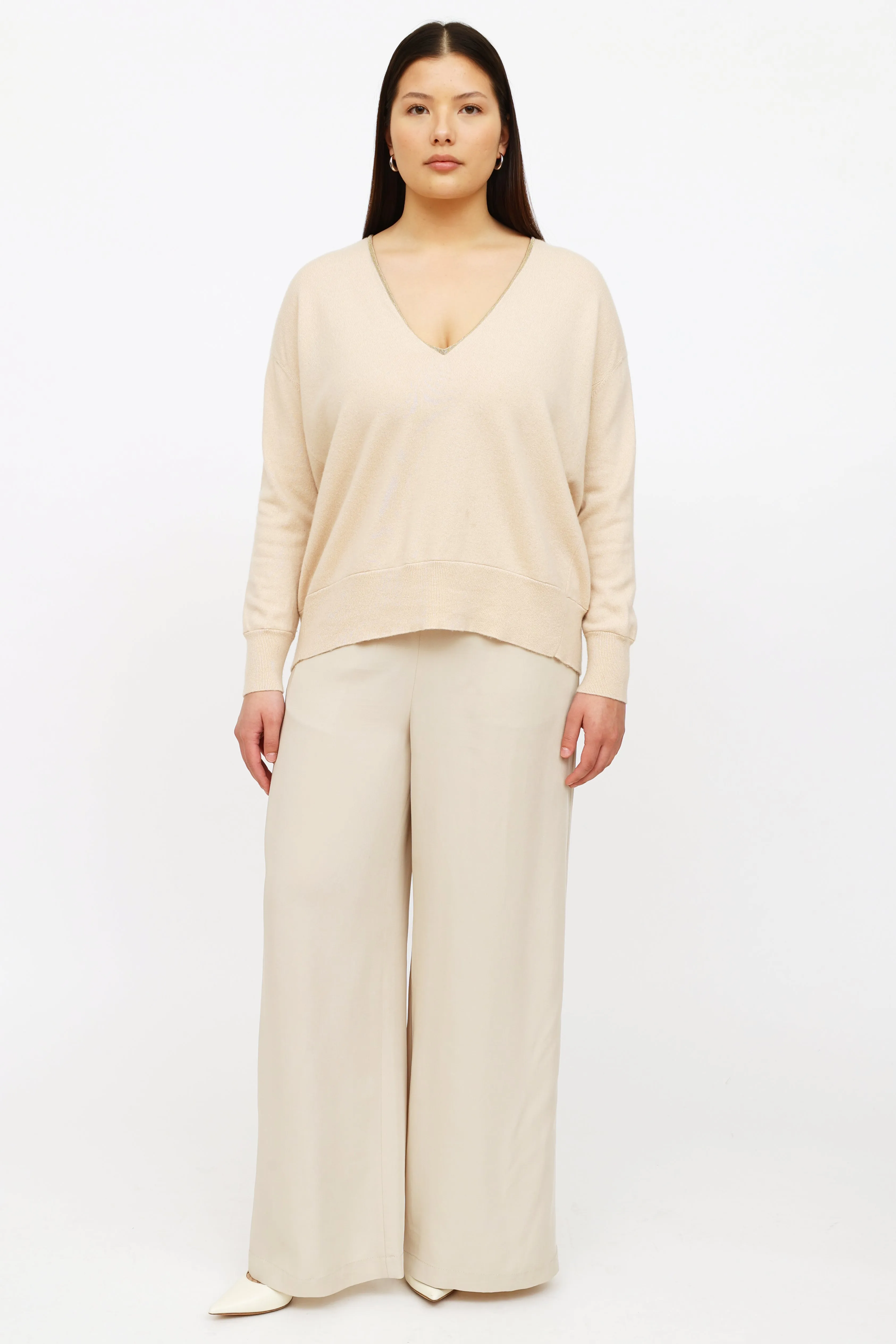 Beige Cashmere Knit Sweater