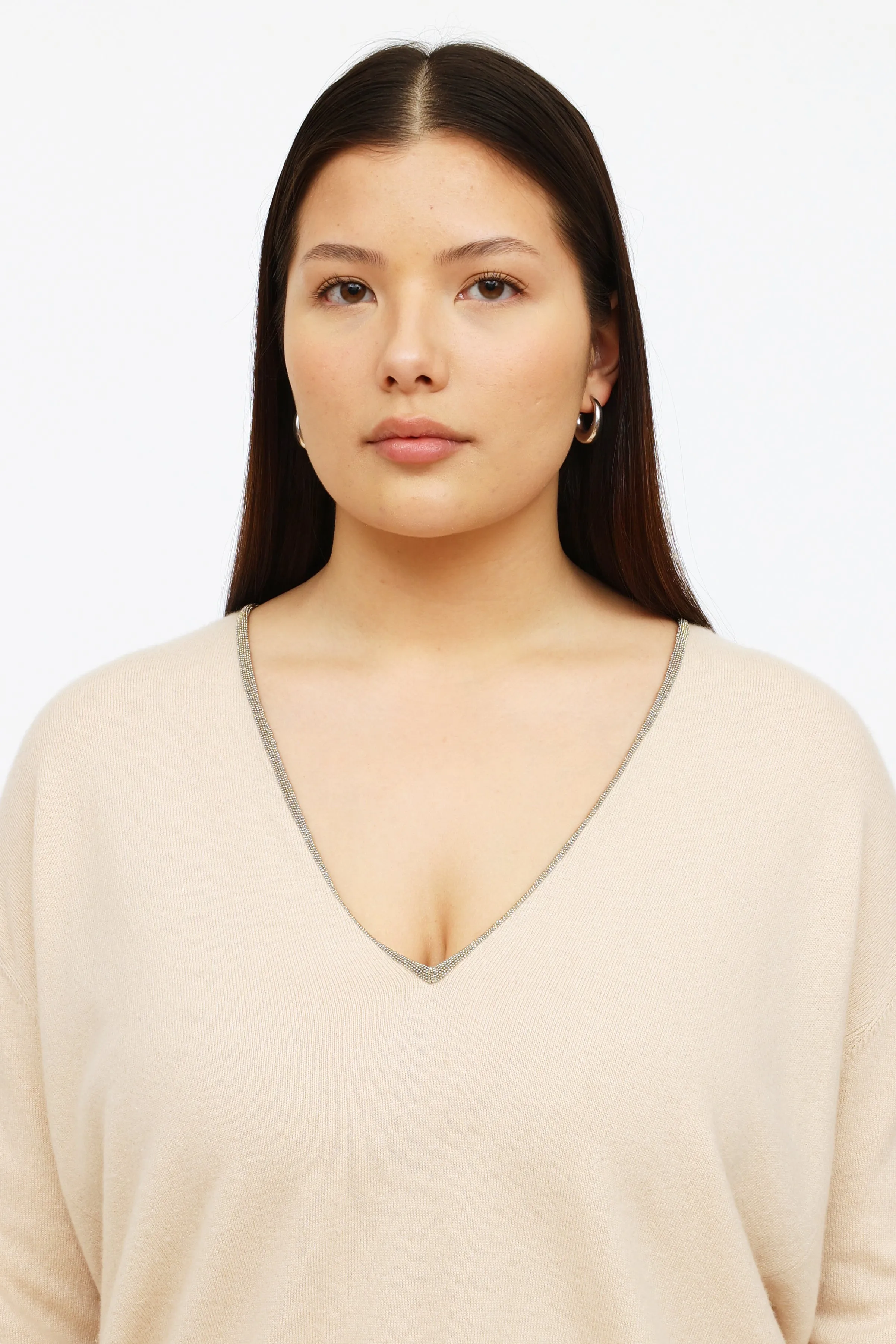Beige Cashmere Knit Sweater