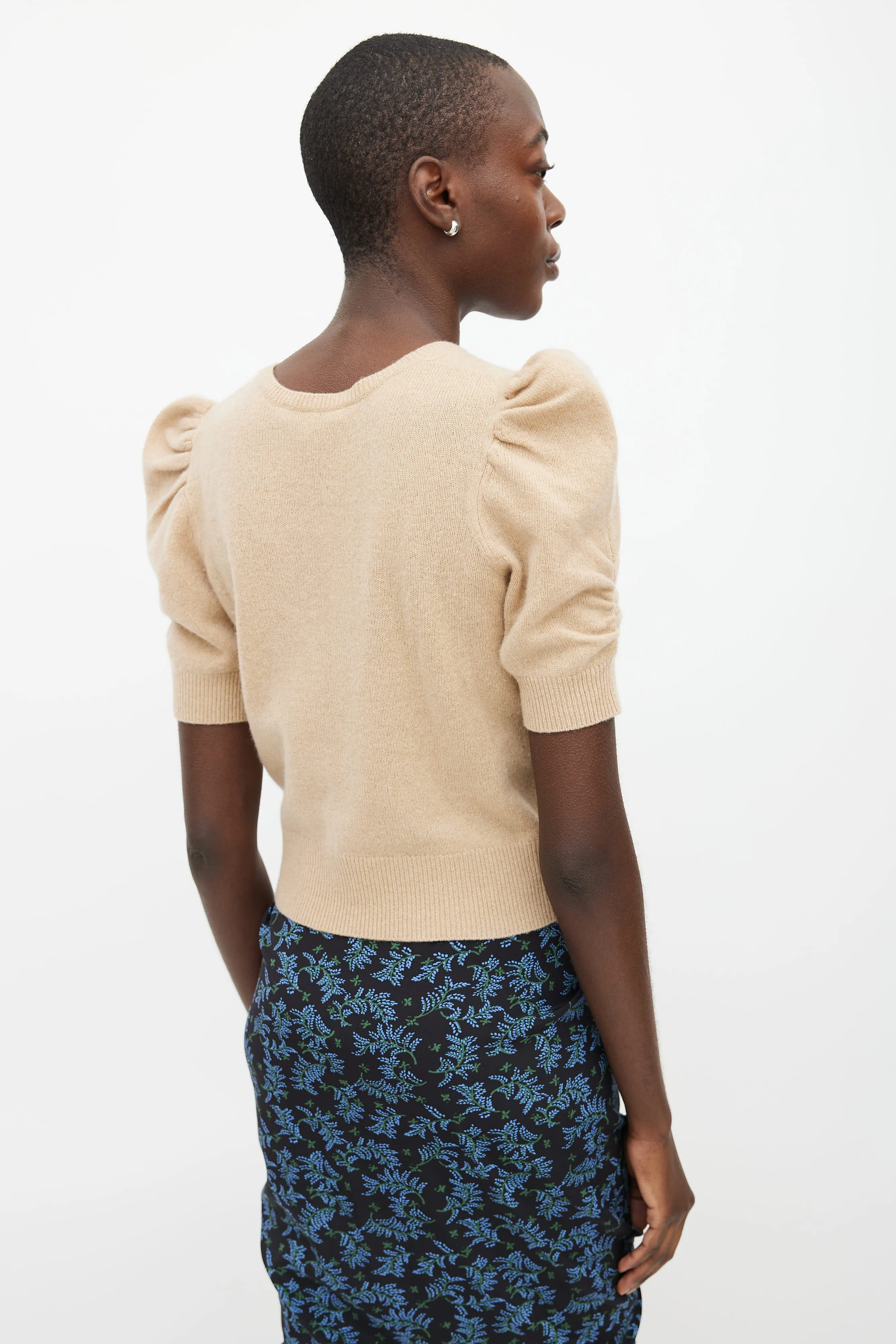 Beige Cashmere Puff Sleeve Sweater