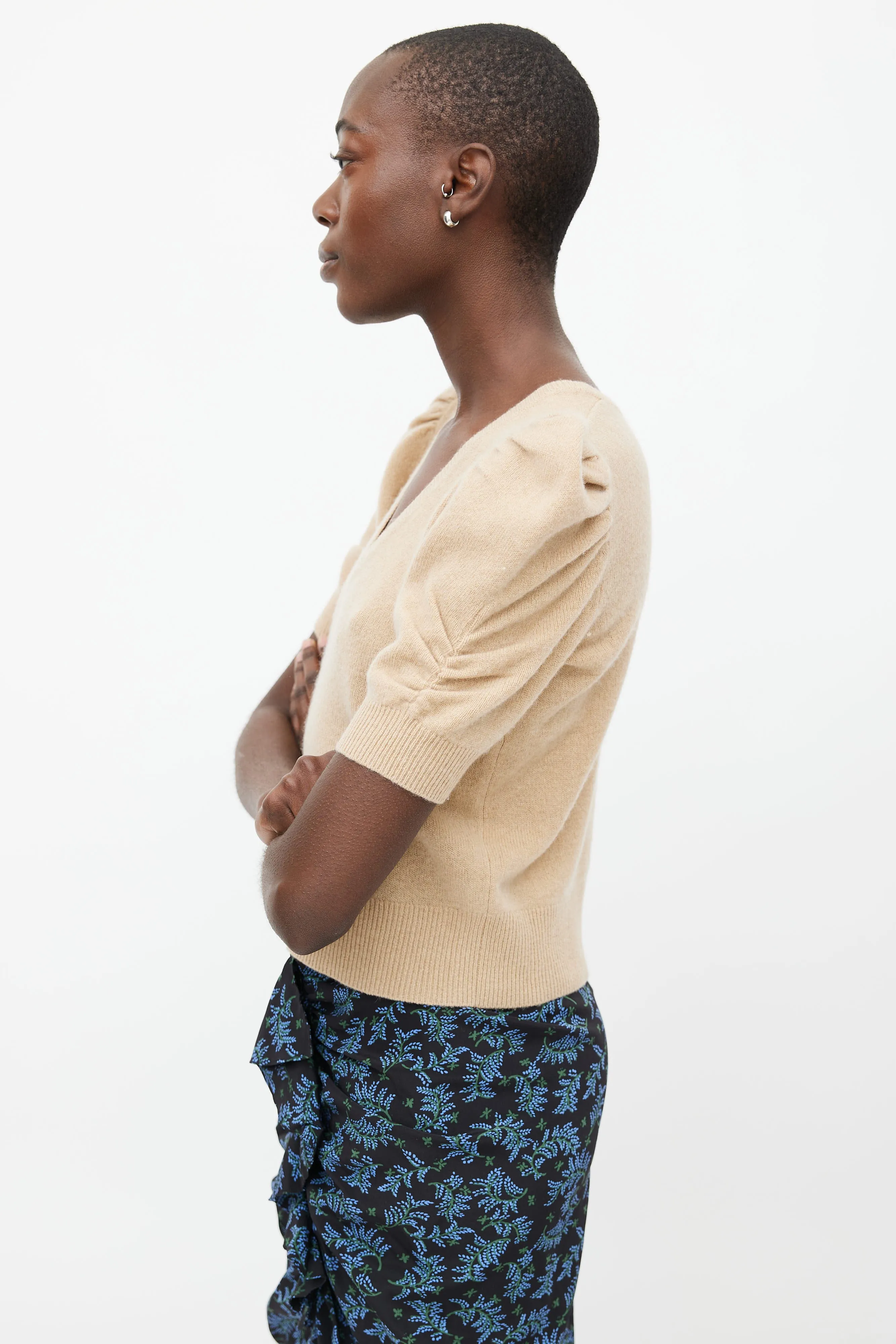 Beige Cashmere Puff Sleeve Sweater