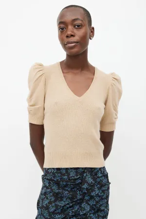 Beige Cashmere Puff Sleeve Sweater