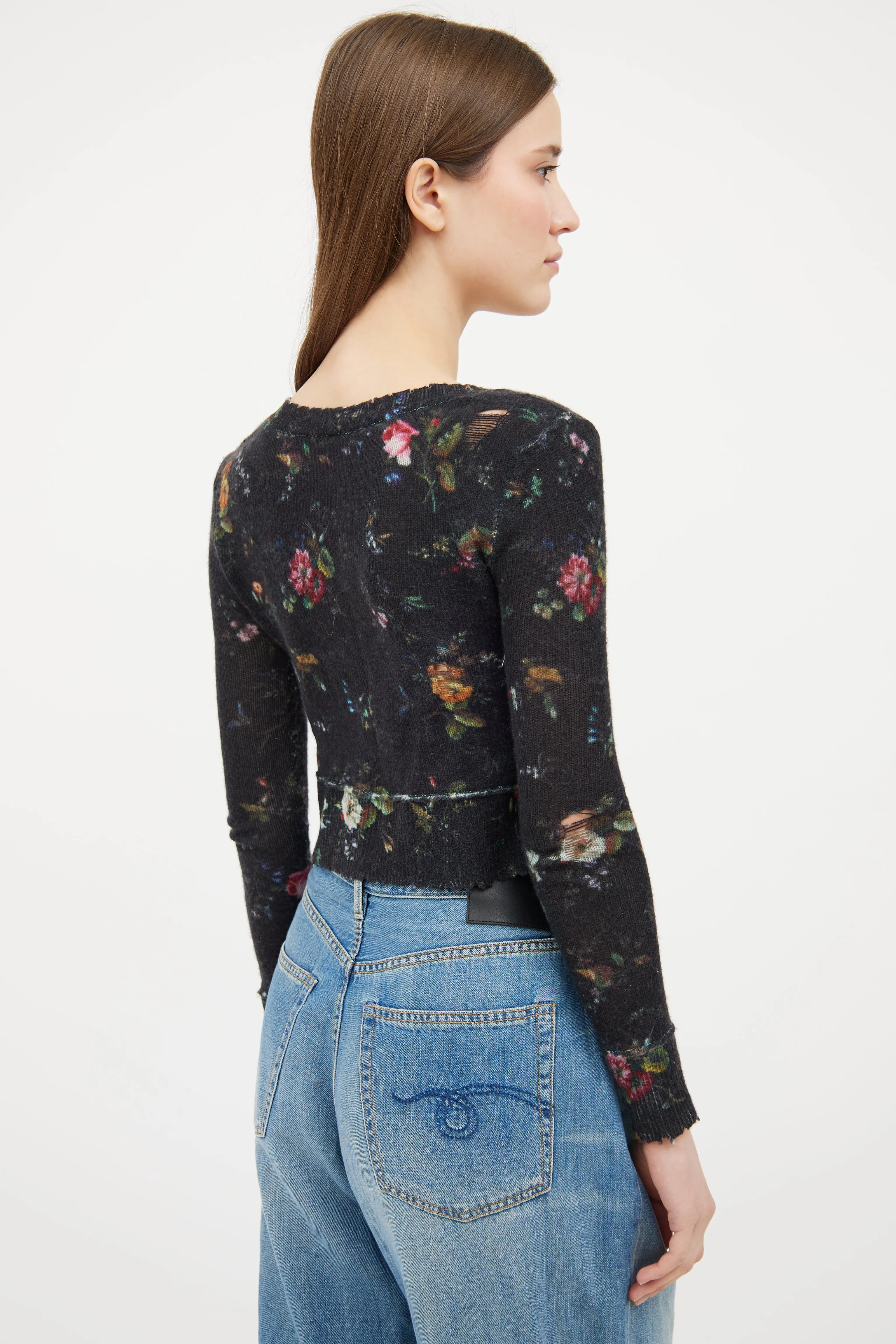 Black & Multi Floral Cashmere Cardigan